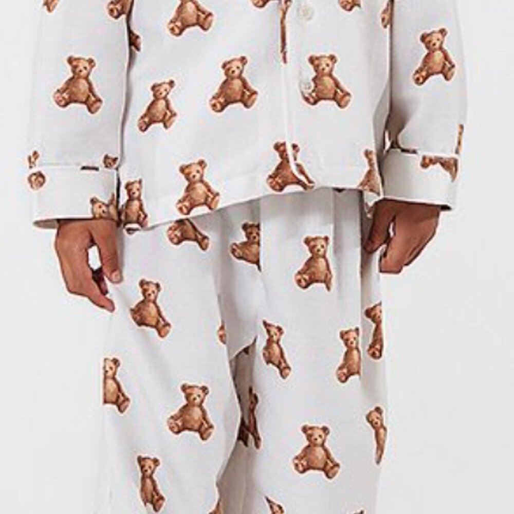 Pottery Barn Teddy Bear Pajama Set - White and Brown